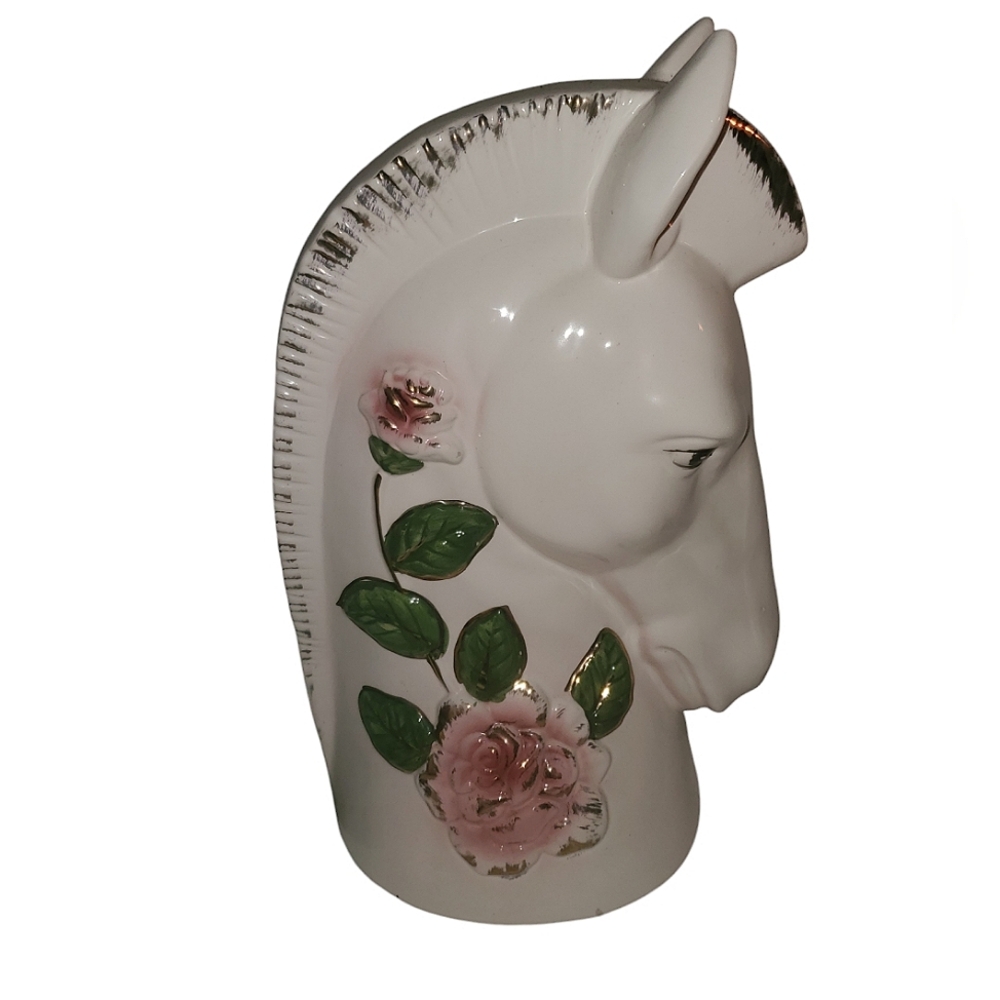 Vintage ceramic horse head with floral designs